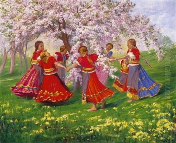 Round Dance Oil Painting by Jozef Ferenczy