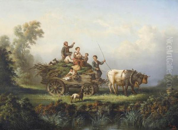 Zwei Pastorale Landschaften Mit Staffage. Gegenstucke Oil Painting by Prosper Ferey