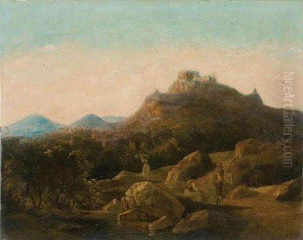 A) Paesaggio Di Montagna
 B) Teatro Di Taormina Oil Painting by Francesco Fergola