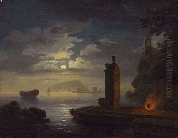 Porto Di Notte Oil Painting by Salvatore Fergola