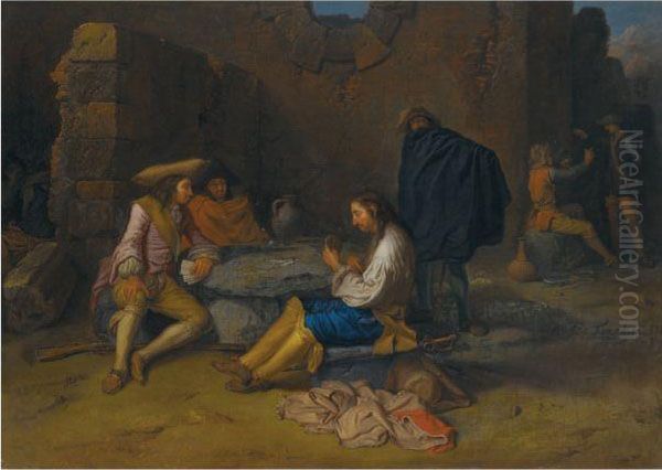 Soldiers Playing Cards Beside Ruins Oil Painting by Henry Ferguson