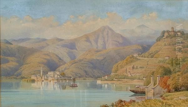 'isolo Pescatoria' And 'lago Orta' Oil Painting by William J. Ferguson