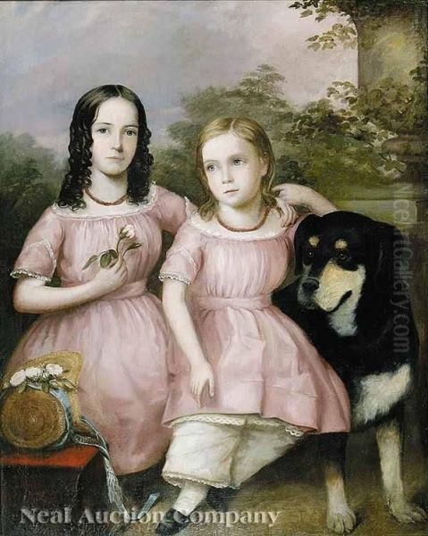 Missouri Andvirginia, Nieces Of S. P. Chase, With Their Rottweiler Oil Painting by James Fergusson