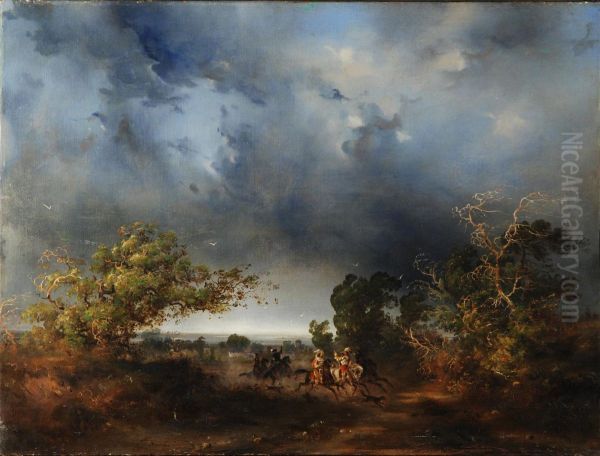 Scena Di Caccia A Cavallo Oil Painting by Ambrogio Fermini