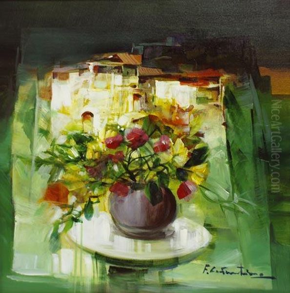 Jarron De Flores Oil Painting by Constantino Fernandes