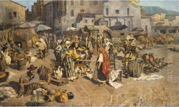 Mercado (the Market Place) Oil Painting by Jose Fernandez Alvarado