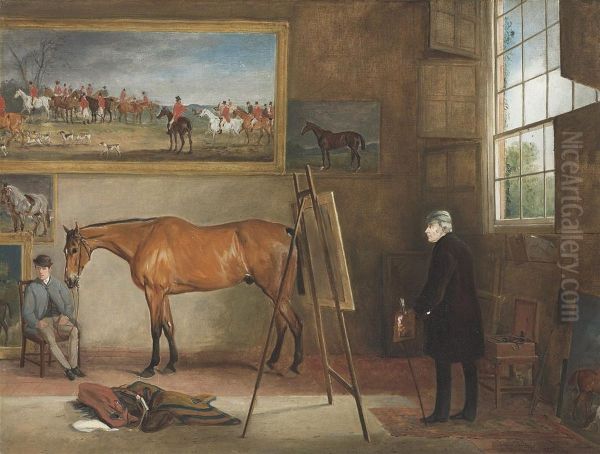 John Ferneley Senior In His Studio At Elgin Lodge,melton Mowbray Oil Painting by Claude L. Ferneley