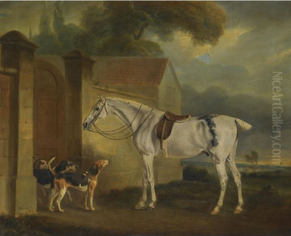 Lord Lonsdale's Fleabitten Grey Hunter, Brass, At Cottesmore With The Cottesmore Hounds Oil Painting by John Snr Ferneley