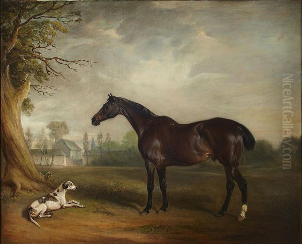 Study Of A Hunter And Dog By A Tree Oil Painting by John Snr Ferneley