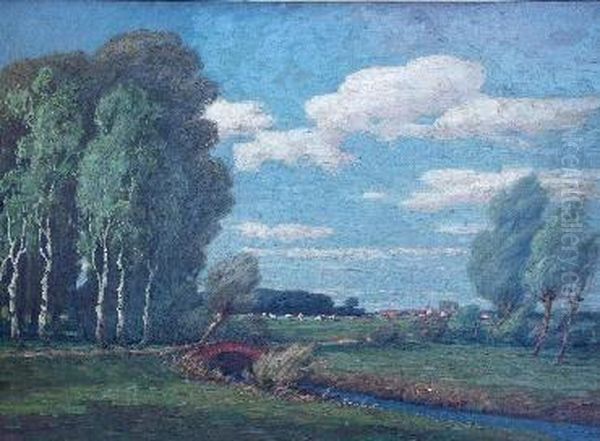 Norddeutsche Sommerlandschaft Mit Einem Stadtchen Oil Painting by Eugen Fernholz