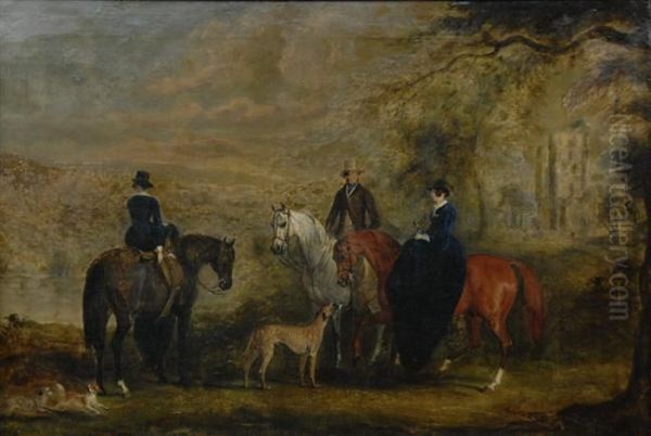 Riding Party In A Landscape Oil Painting by John Jnr. Ferneley