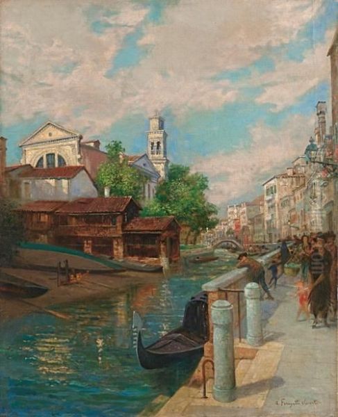 Squero Di San Trovaso A Venezia Oil Painting by Arnaldo Ferraguti