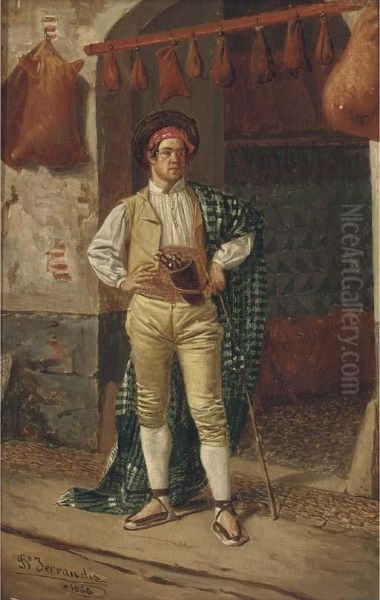 A Wineskin Maker Oil Painting by Bernardo Ferrandiz Y Badenes