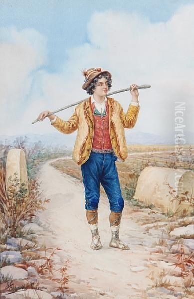 Portrait Of An Italian Boy On A Country Track Oil Painting by Carlo Ferranti