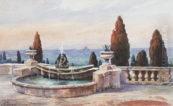 Terrazza A Villa D'este Oil Painting by Arturo Ferrari