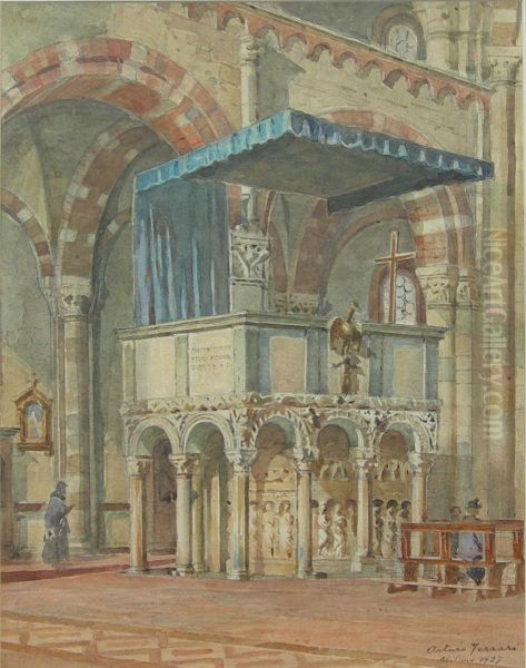 Pulpito Medioevale In S. Ambrogio Oil Painting by Arturo Ferrari