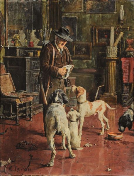 Cacciatore Con Cani Oil Painting by Carlo Ferrari