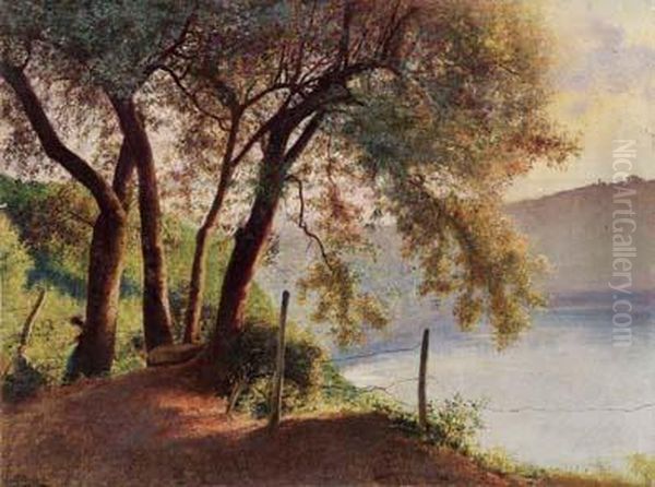 Veduta Del Lago Di Nemi Oil Painting by Carlo Ferrari