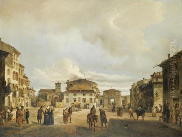 The Piazza Santa Toscana And Porta Vescovo Oil Painting by Carlo Ferrari