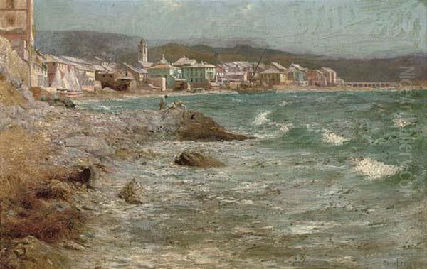 The Port Of Savona Oil Painting by Carlo Ferrari