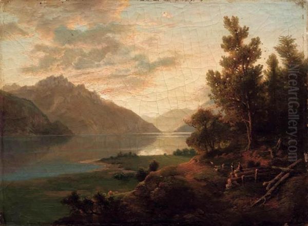 Veduta Del Lago Di Ledro Oil Painting by Giovanni-Battista Camuccini