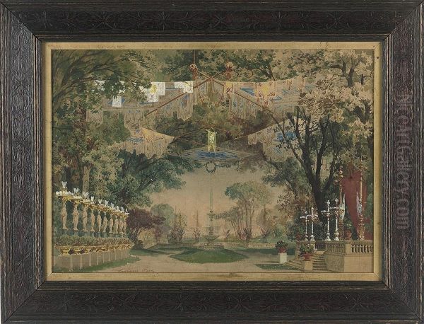 Set Garden Design For A Production At La Scala, Milan Oil Painting by Carlo Ferrario