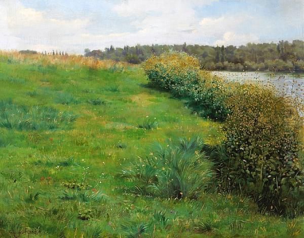 A River Landscape In Summer Oil Painting by Georges Ferre