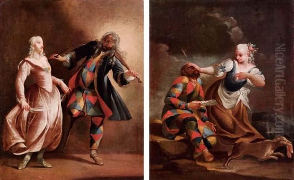 Arlecchino Maestro Di Danza Oil Painting by Giovanni Domenico Ferretti