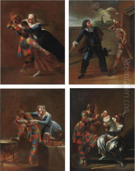 Arlecchino Aggredito Dall'amante Oil Painting by Giovanni Domenico Ferretti