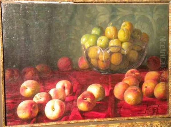 Natura Morta Di Frutta In Interno Oil Painting by Augusto Ferri