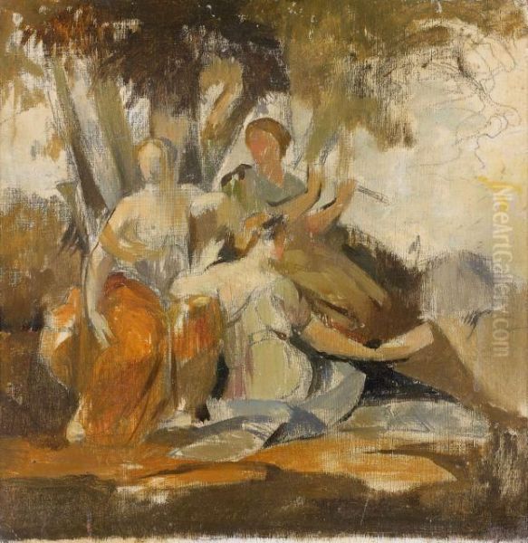 Trois Muses : Clio, Euterpe Et Thalie Oil Painting by Gabriel Joseph Marie Augustin Ferrier