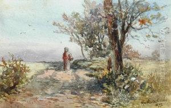 Figure On A Track Beneath Trees Oil Painting by George Straton Ferrier