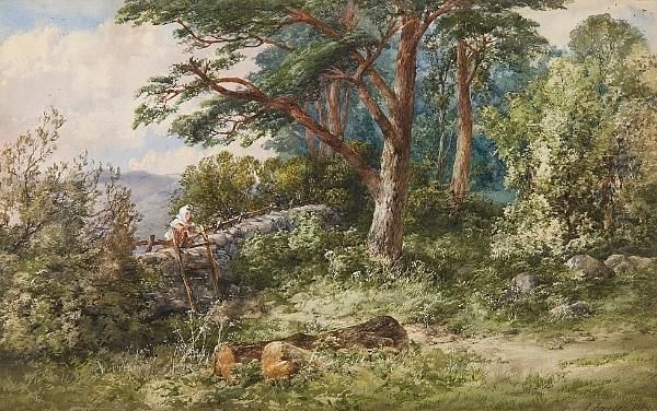 A Figure By A Stile In The Highlands Oil Painting by James Ferrier