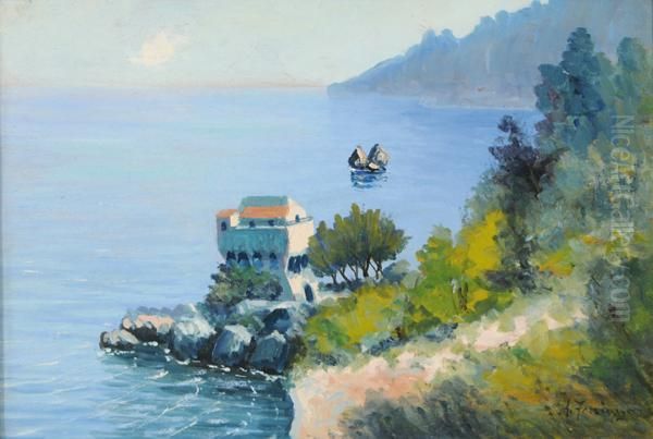 Torre Sulla Costiera Amalfitana Oil Painting by Antonio Ferrigno