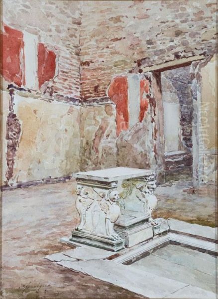 Cortile Pompeiano Con Altare Oil Painting by Antonio Ferrigno