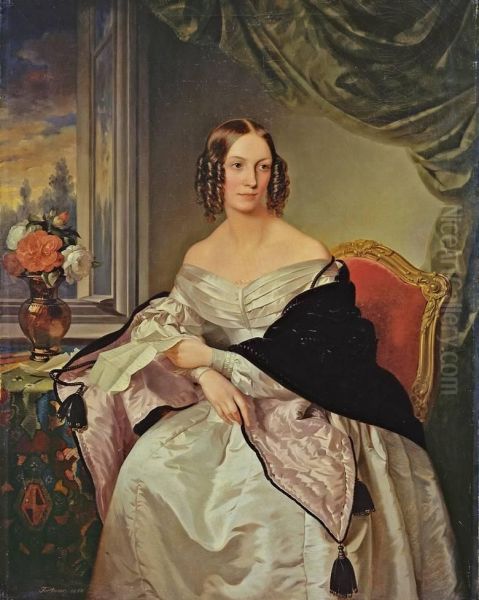 Damenbildnis (baronin Ottilie Bibra?) Oil Painting by Leopold Fertbauer