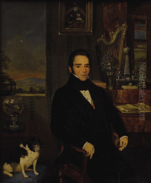 Portrait Of An Elegant Gentleman In His Study Oil Painting by Leopold Fertbauer