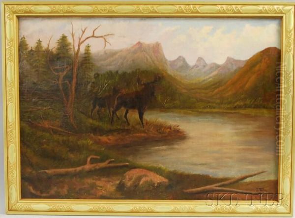 Landscape With Moose Oil Painting by John Fery