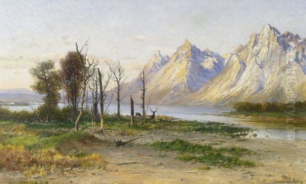 Jackson Lake In Wyoming Oil Painting by John Fery