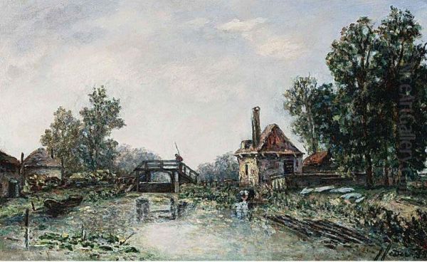 A Washerwoman By A Water-mill Oil Painting by Marie Josephine Fesser