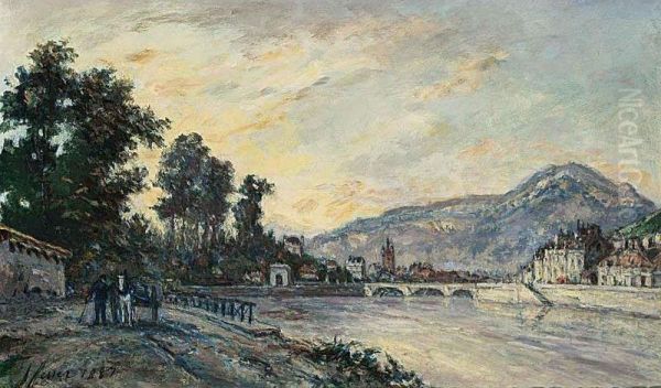 A Town By A River Oil Painting by Marie Josephine Fesser