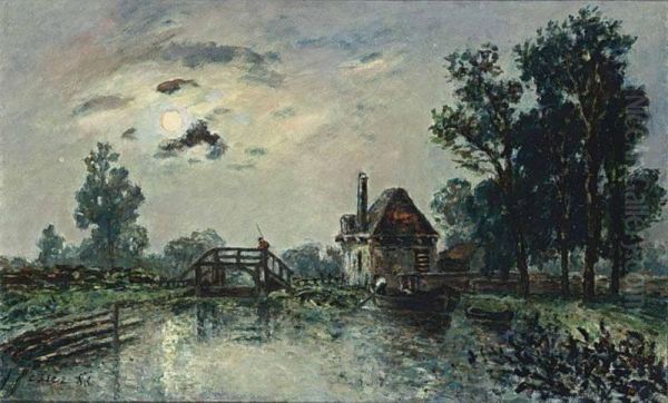 'moulin Au Clair De Lune' Oil Painting by Marie Josephine Fesser