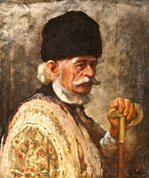 Juhaszviseletben Oil Painting by Arpad Feszty