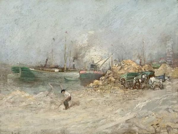 Dechargement Du Sable Dans Un Port Oil Painting by Theodor Feucht