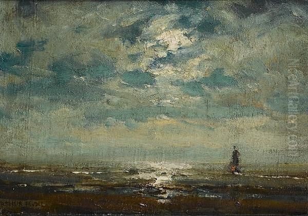 Moonlight On Katwijk Strand Oil Painting by Arthur Feudel