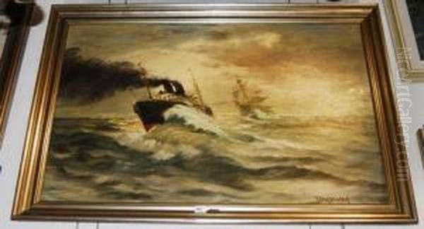 Navi In Tempesta Oil Painting by Carl Fey