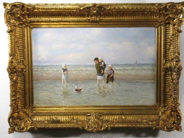 Spielende Kinder Am Meer Oil Painting by Carl Fey