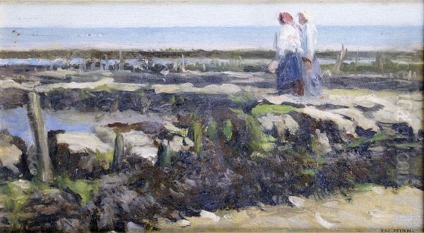 Les Deux Femmes Sur La Greve Oil Painting by Jacques Eugene Feyen