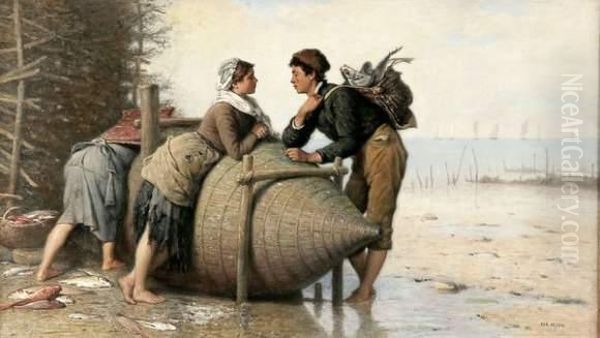 Rencontre Pres Du Rivage Oil Painting by Jacques Eugene Feyen