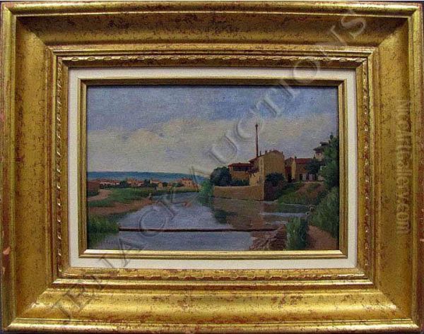 River Landscape With Figures Oil Painting by Jacques Eugene Feyen